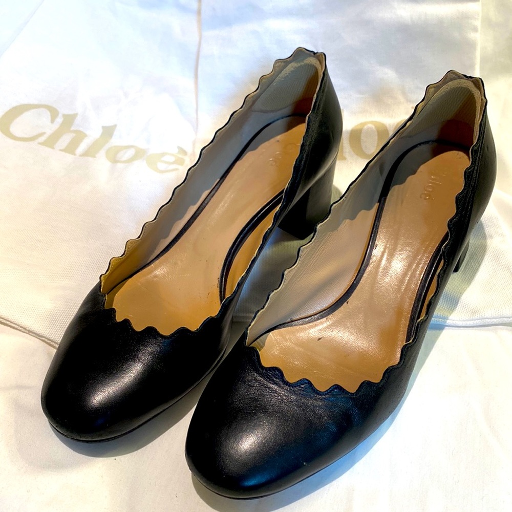 Chloe Lauren Scalloped Leather Heels 38.5